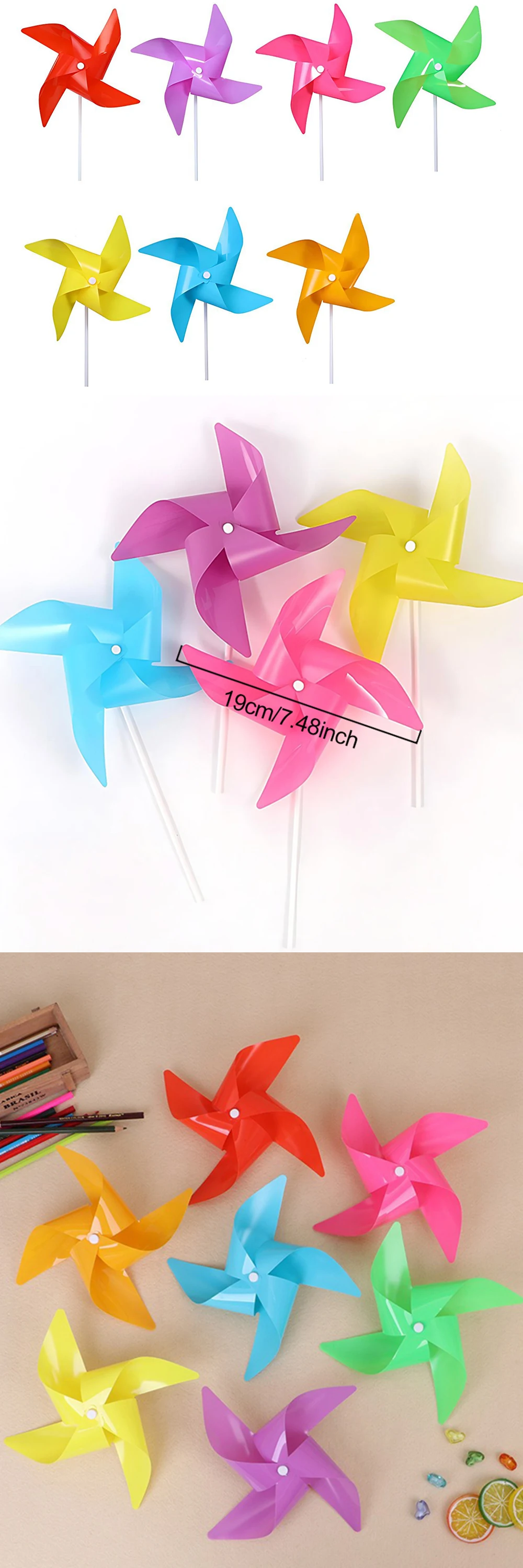 10-20 Stück/Set 19CM große Windmühlen, zufällige Farbmischung, Kunststoff, selbstmontierbare Windmühlen für Haus, Wand, Garten, Parterre, Partydekoration ZYF – Detail 1