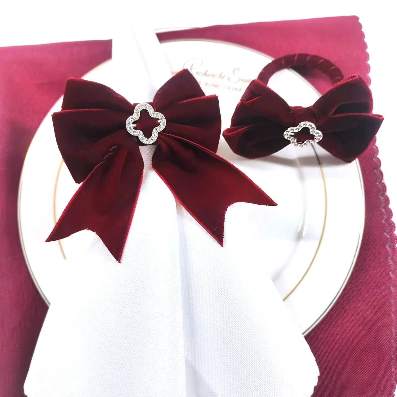 6PCS Valentine's Day Pink Red Bow Napkin Ring Wedding Table Buckle Party Anniversary Wedding Table Ring Decoration