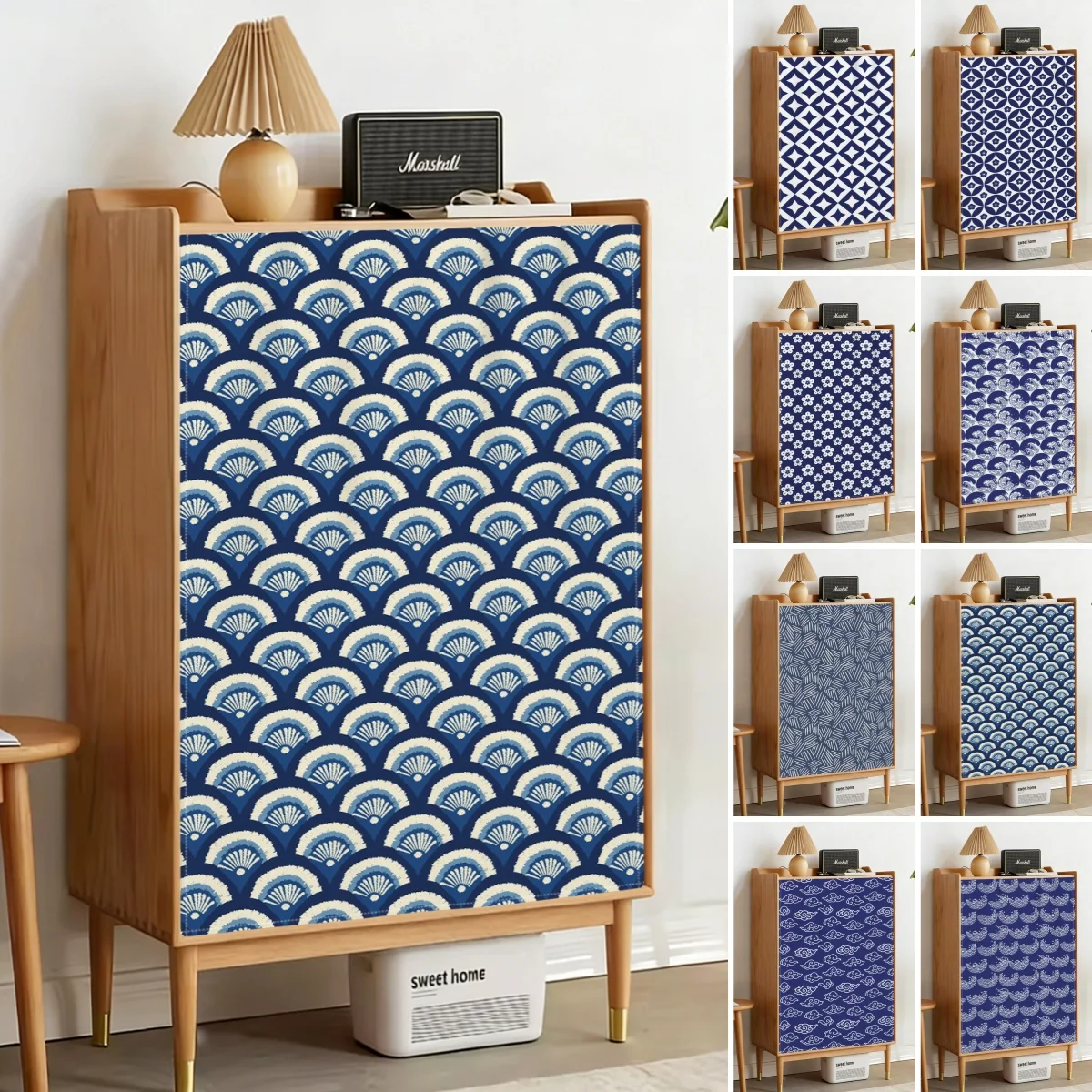 Japanese Indigo Traditional Pattern Cabinet Curtain Kitchen Sideboard Bookshelf Decorative Blue Wave Home Privacy Screen Curtain