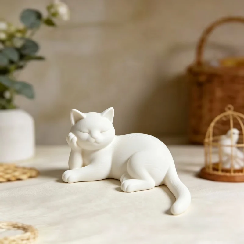 Cute Lazy Cat Statue Propping Chin Kitten Figurine Miniature Pet Ornament Desktop Home Office Bookshelf Decoration