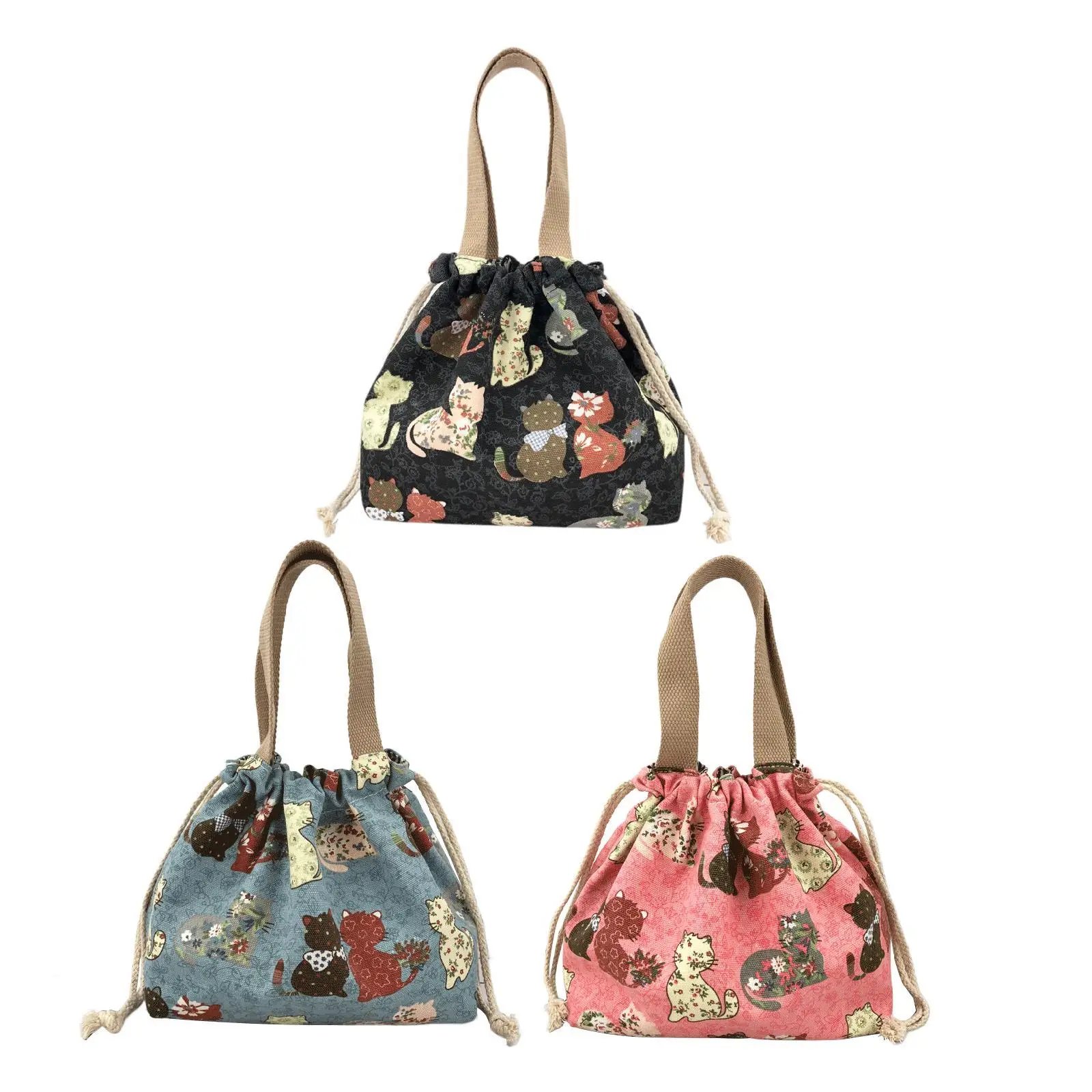 Canvas Drawstring Lunch Box, Small Cute Lunch Box with Drawstring, Reusable