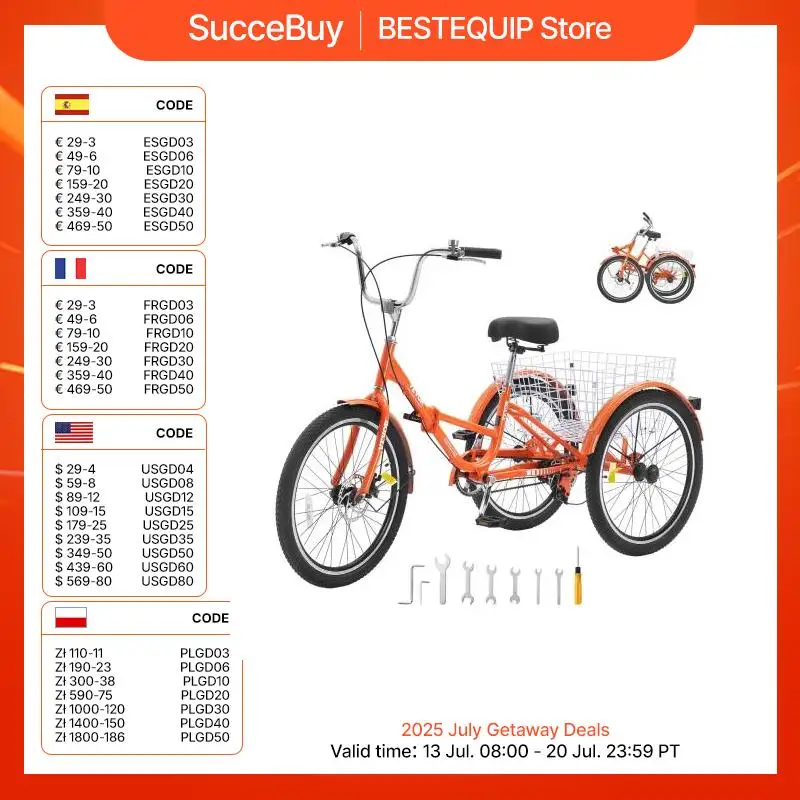 SucceBuy 20-26 Zoll faltbares Dreirad für Erwachsene, leichtes Aluminiumlegierungs-Einkaufspicknick für Erwachsene, Damen, Herren, Senioren