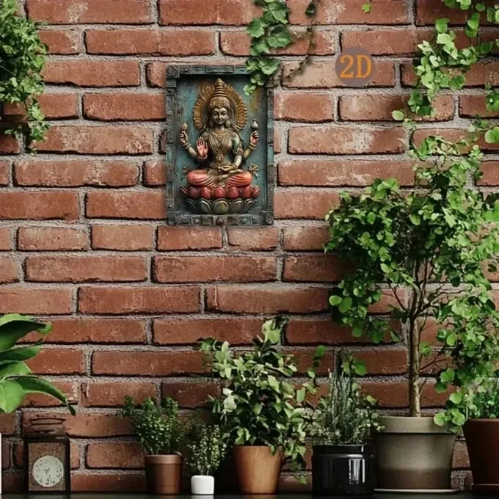 ديكور حديدي قديم، فن جداري - آلهة لاكشمي الأنيقة على عرش اللوتس، ديكور مكتب صامت #5