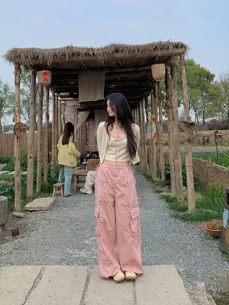 

Forlions Pink Workwear Pants Women's High Waist Slimming American Cool Casual Trousers Street Sle Long Pants Polyester Fiber