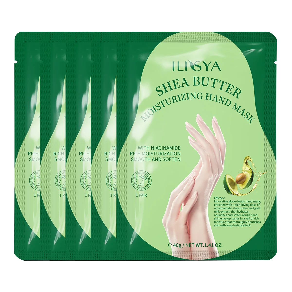 

Ilisya 5 Pairs Avocado Intensive Hydrating Hand Mask Moisturizing Hand Gloves for Dry Skin