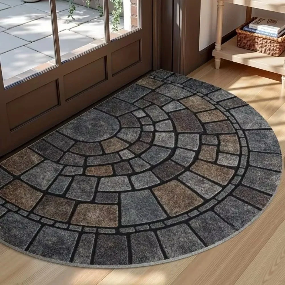 New Soft Half-Circle Door Mat Absorbent Home Decor Semi-Round Entry Mat Non-Slip Floor Mat Front Door