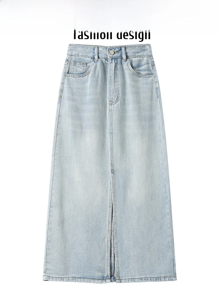 CIVICERA ريترو وايد الدنيم عالية الخصر غير المتكافئة تنورة المرأة الربيع الصيف التخسيس تنوعا Bodycon تنورة طويلة