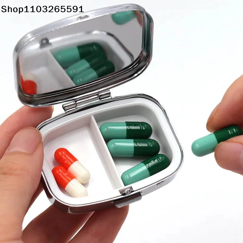 For Travel Daily Carry Purse Pocket Small Medicine Storage Stainless Steel Pill Box With 2 Compartments And Funny Print Perfect
