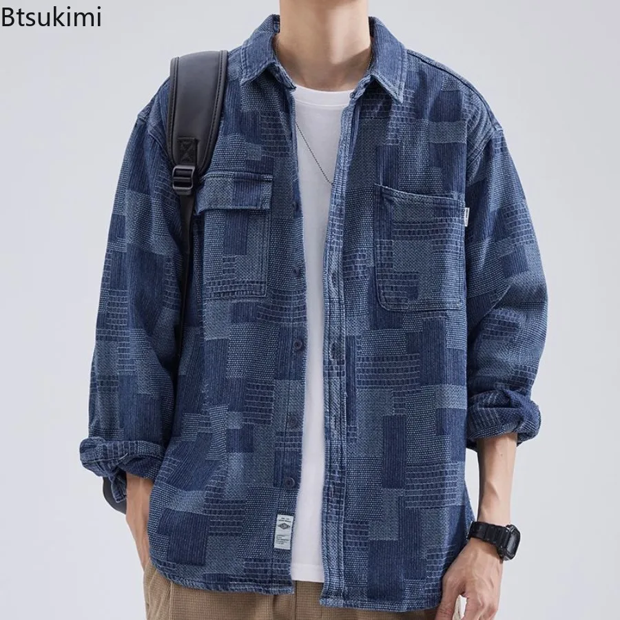 

2025 рабочая одежда, рубашки с длинными рукавами, мужские весенне-осенние повседневные тонкие японские модные повседневные джинсовые рубашки с воротником, куртки