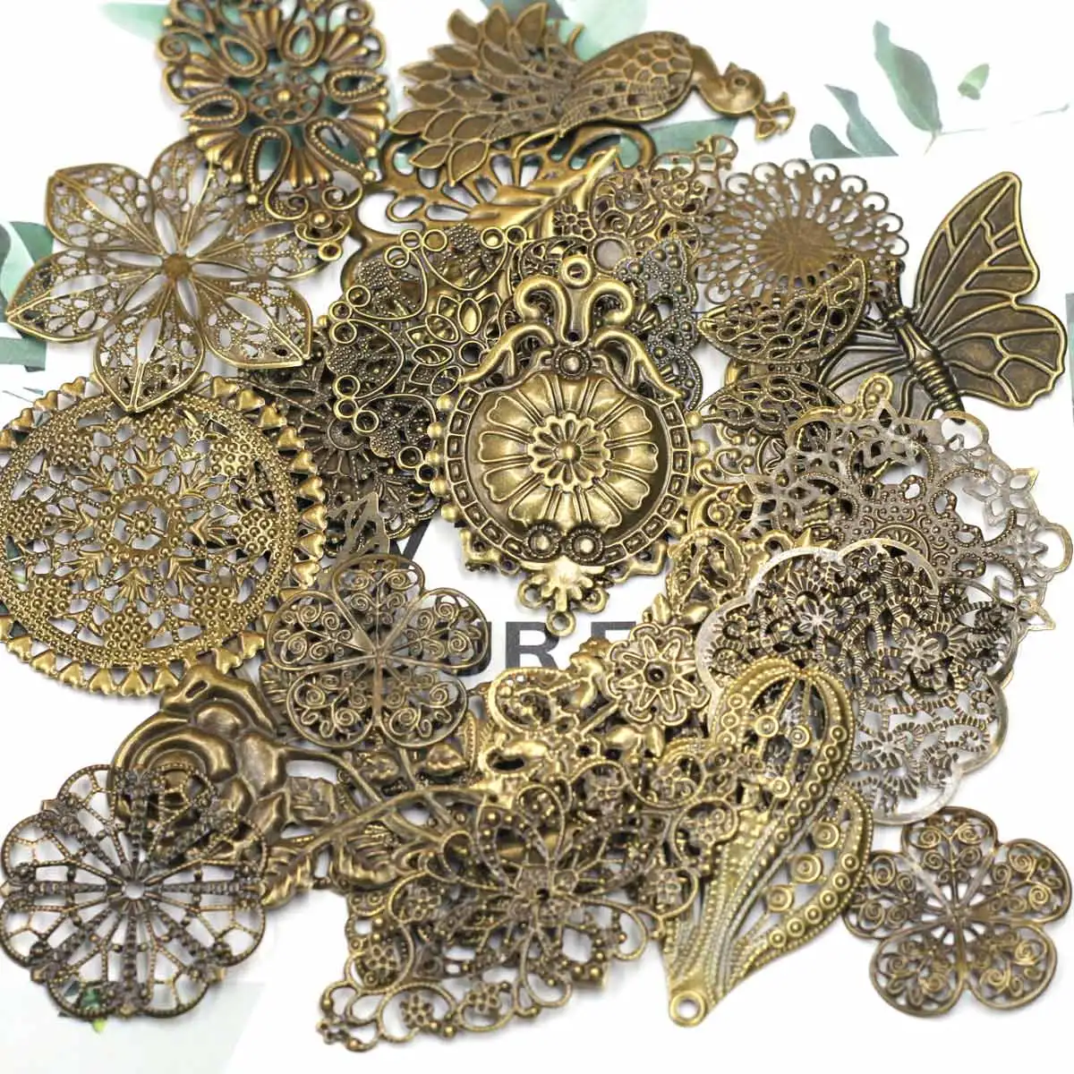 Bronze Tone Random Connectors Wraps Filigree Alloy For Embellishments Scrapbooking Crafts Jewelry DIY Accessories