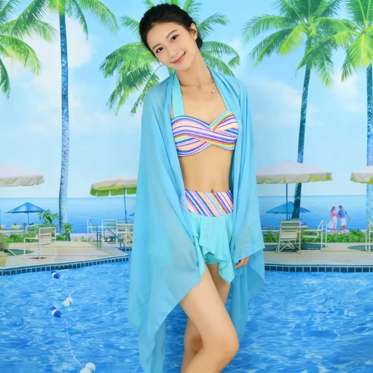 Korean Japanese European American Style 3-Piece Fashion Sexy Two-Piece Bikini Swimsuit Set