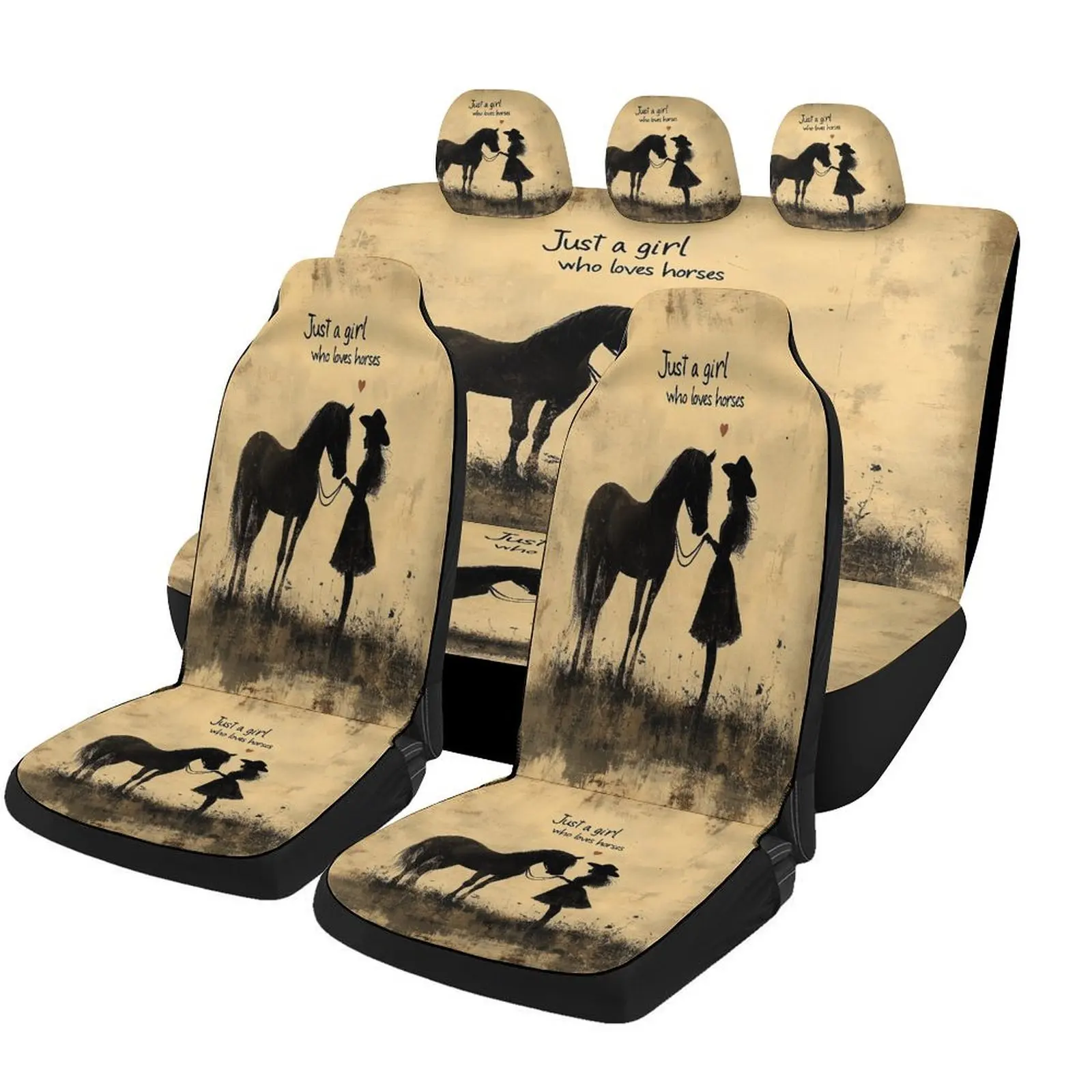 Set Of Car Seat Covers Featuring A Horse Lover'S Silhouette, Suitable For Various Vehicles. Stylish And Breathable, These Decora