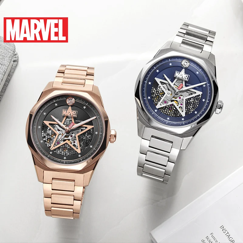 Marvel Voor Vrouwen Horloges Avengers Skelet Automatische Polshorloges Stalen Kast Saffier Kristal Mechanisch Meisje Dame Montre Femme