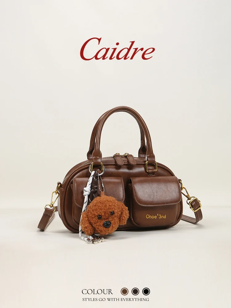 

Caidre Commuter Pillow Bag Small Handbag Soft Korean Style Polyester Zipper Closure Casual Scene PU Leather Bag