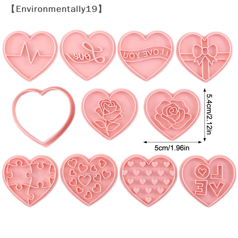 10 ชิ้นวันวาเลนไทน์ 3D Cookie Cutters, รูปหัวใจคุกกี้แสตมป์ DIY กดแม่พิมพ์สําหรับรักคุณดอกไม้หัวใจ Cookie Cutters