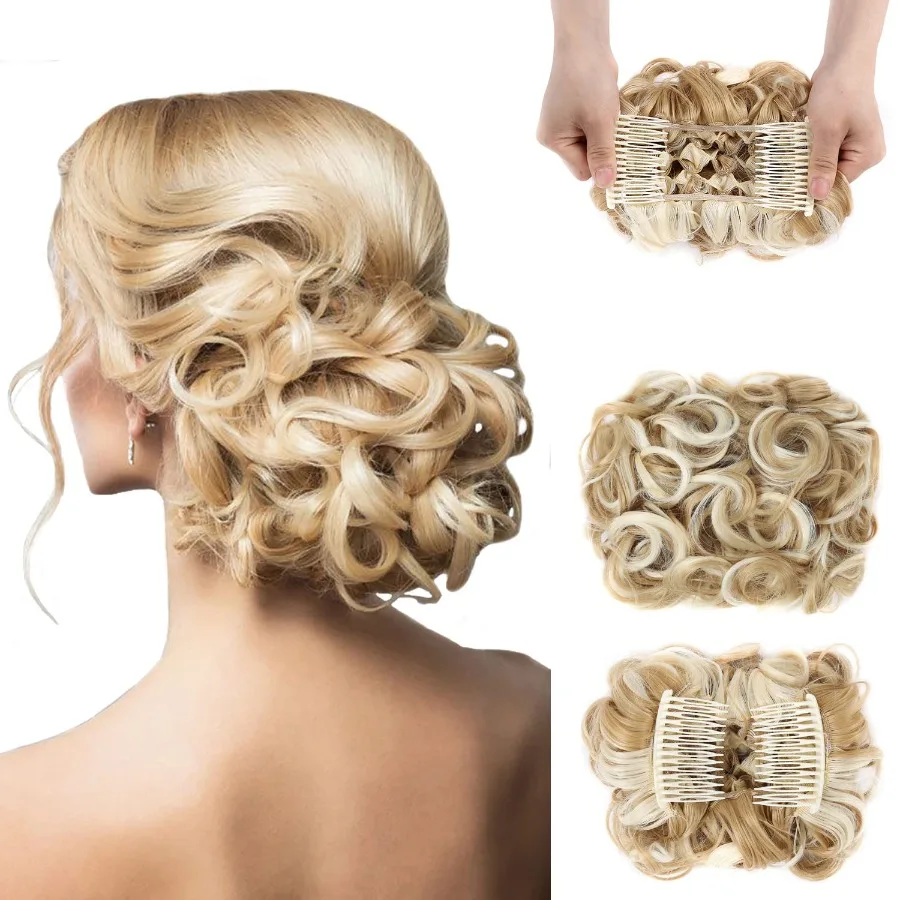 女性用カーリーディッシュヘアバンエクステンション、厚いシニヨンスタイルとクリップインポニーテールデザイン、日常使いや特別な機会に最適