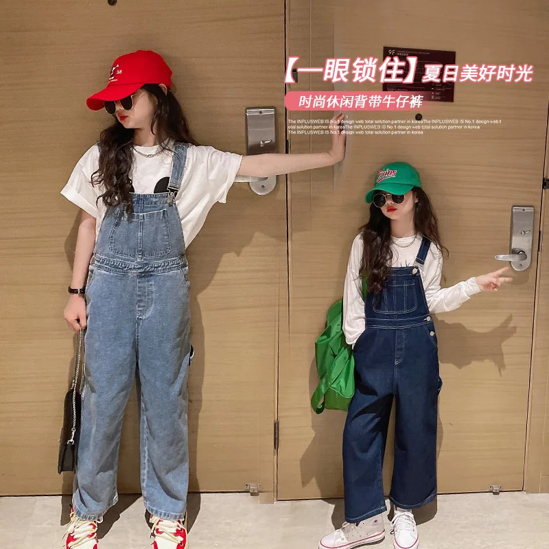 Spring Summer Girls Denim Bib Pants Infant Jumpsuit Lovely Overalls For Children Suspenders Jeans for Teenage Kids 4 to 16 Years