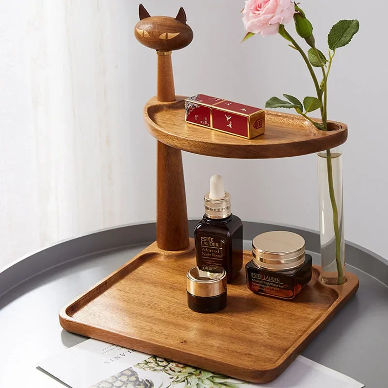 Soild Wood Desktop Storage Tray Key Jewelry Glasses Organizer Plate for Perfume Makeup Home Organizer  Flower Arrangement Tube