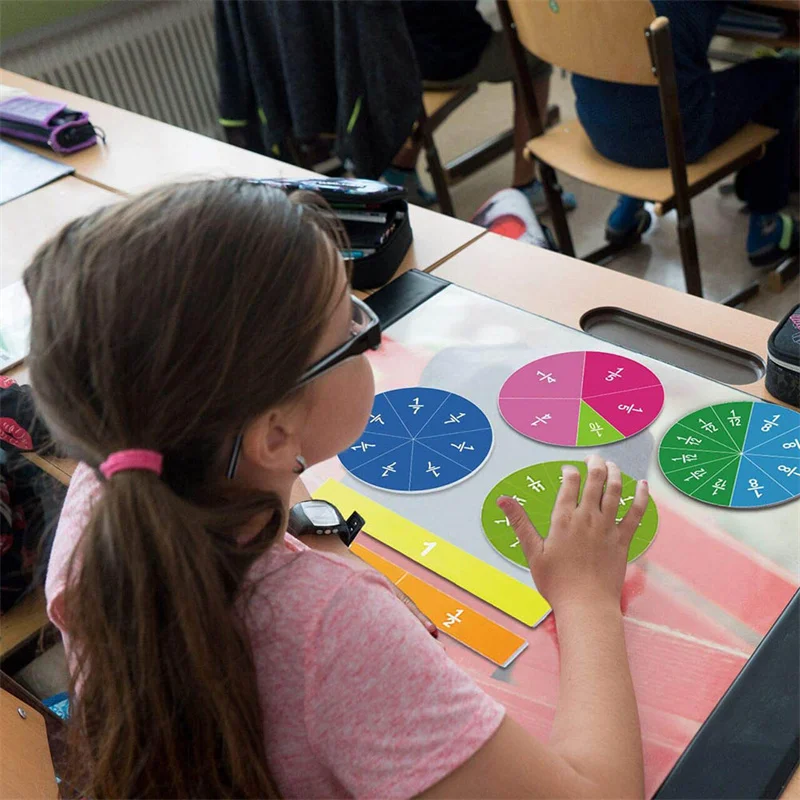 Instrumento de fracciones redondas en forma de cuadrado, juguetes educativos de matemáticas, herramienta de aprendizaje de matemáticas, regalos de enseñanza para estudiantes, 51 piezas, EVA