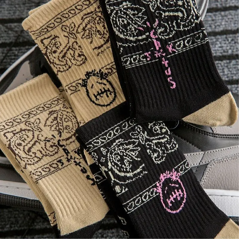 3 Pairs Men\'s Socks Sports Skateboards Sock Crew Cactus Jack Hip Hop Harajuku Basketball Socks Women Fashion Couple Sock