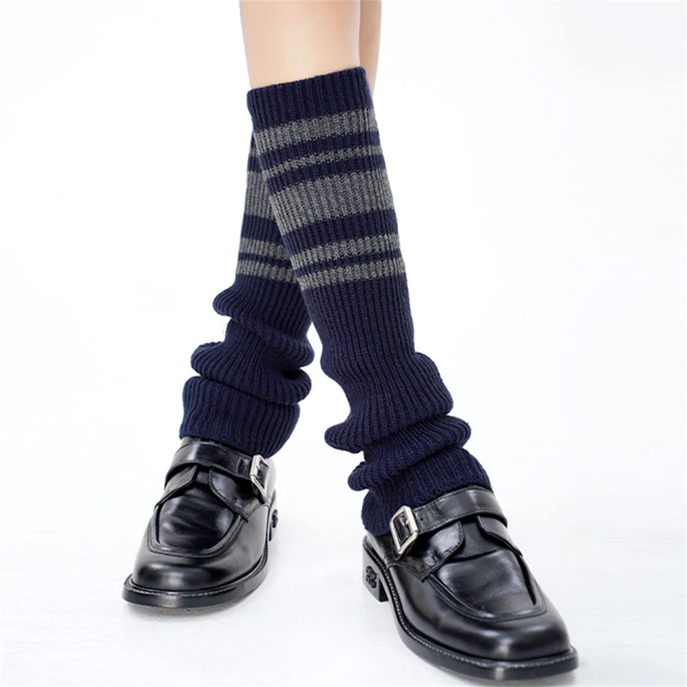Autumn Winter New Striped JK Pile Calf Socks Women's Warm Knitted Leggings Y2K Lolita Japanese Leg Warmers Crochet Boots Cuffs