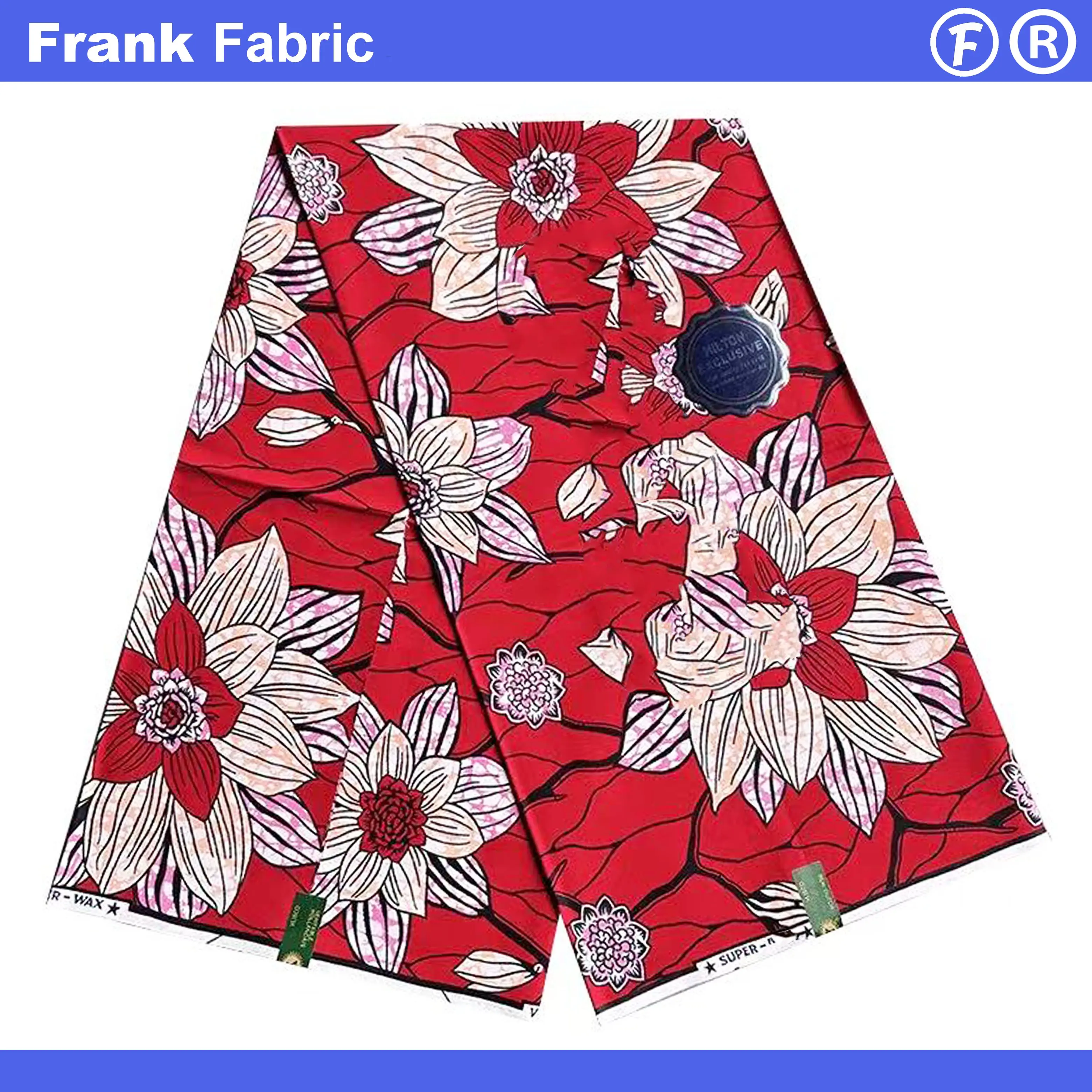 

Супер африканская ткань с восковым принтом, 6 ярдов, 100% хлопок, голландская ткань Анкара, батик, оптовая продажа, для церковной униформы FF250808.005