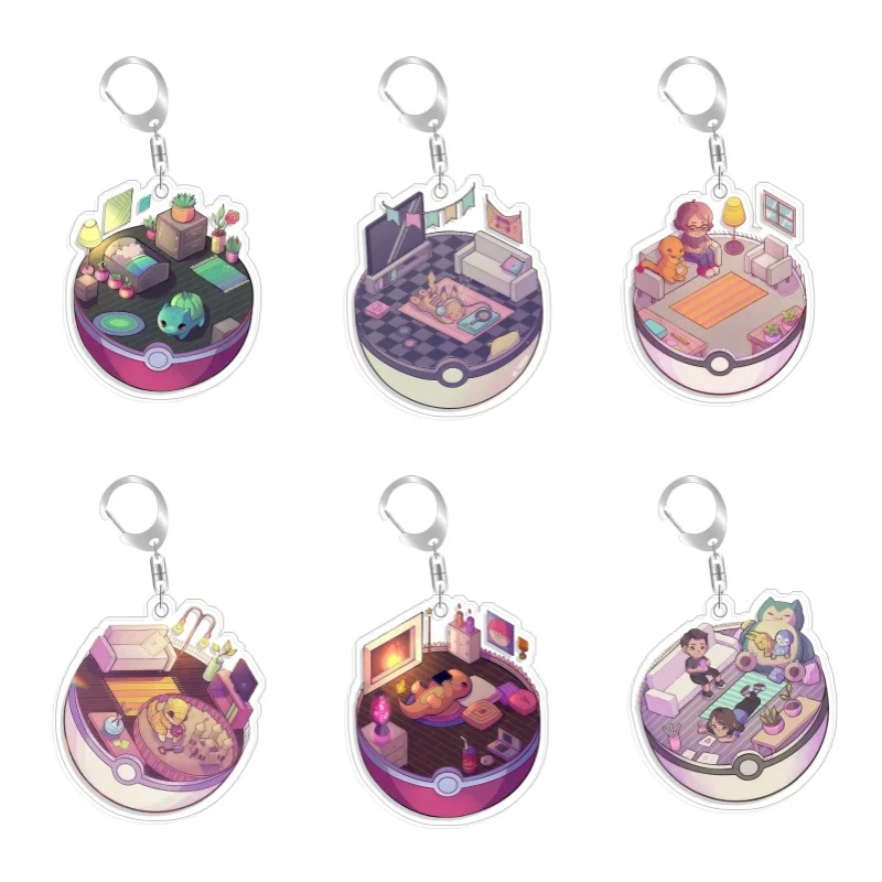 For Pokemon Elf Qikchu Yamper Eevee Flareon Bulbasaur Sobble Selfmade Acrylic Cute Cartoon Anime Keychain Pendant Toy Gift 5cm