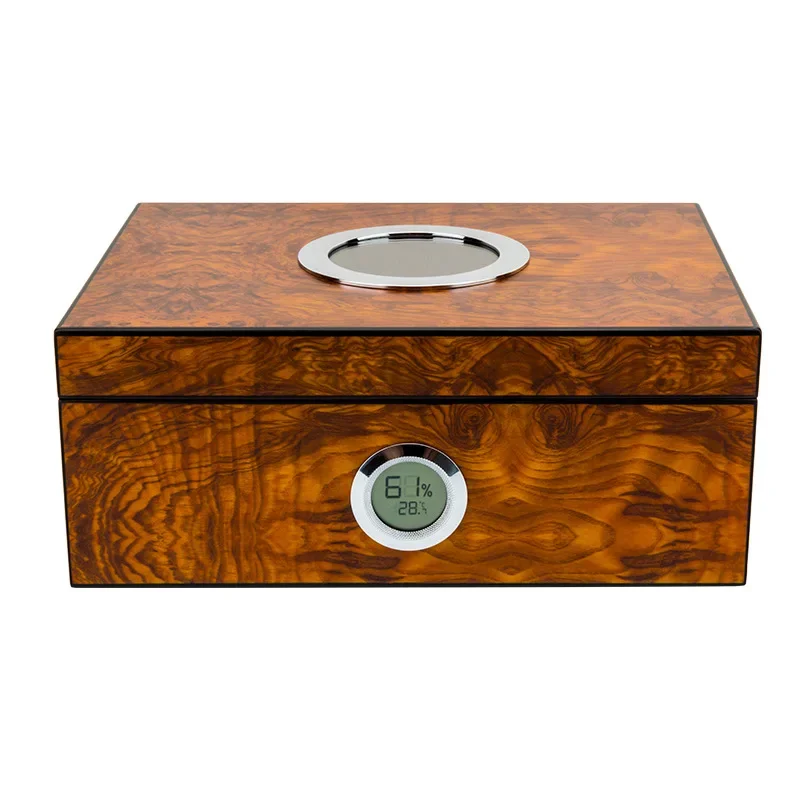 Humidor, rundes Perspektivenfenster, Zedernholz, elektronisches Temperatur- und Luftfeuchtigkeitsmessgerät, Feuchtigkeitscreme
