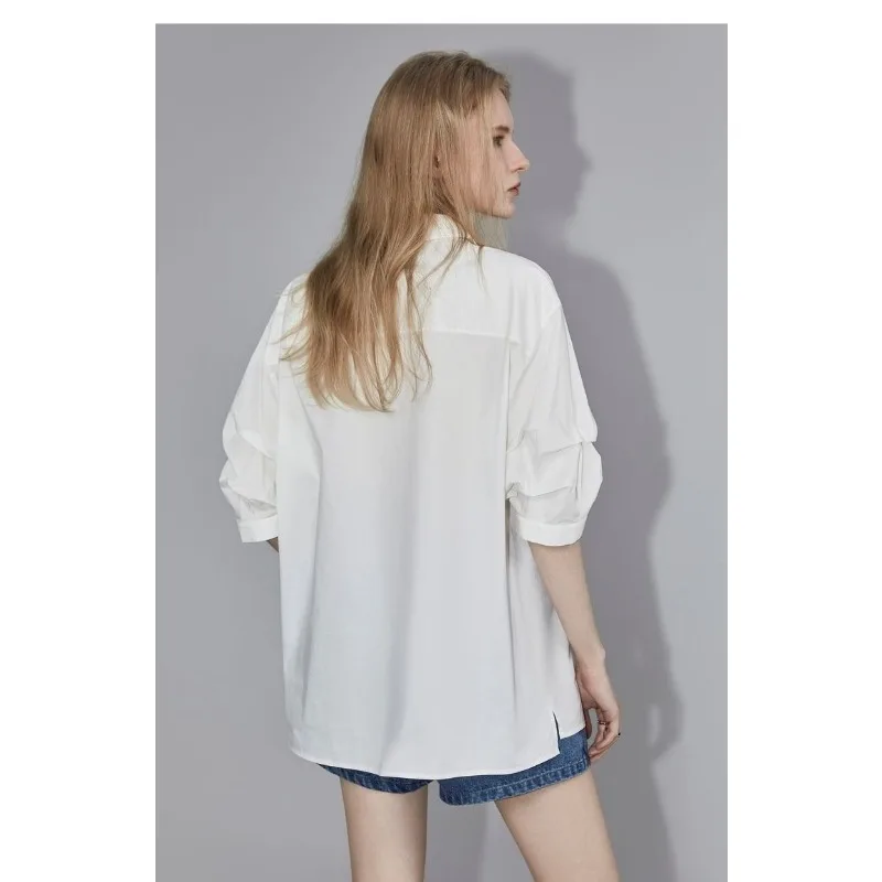 QWEEK-camisa blanca de gran tamaño con cuello en V para mujer, blusas básicas de manga corta para mujer, moda coreana para mujer, Estética de oficina 2024