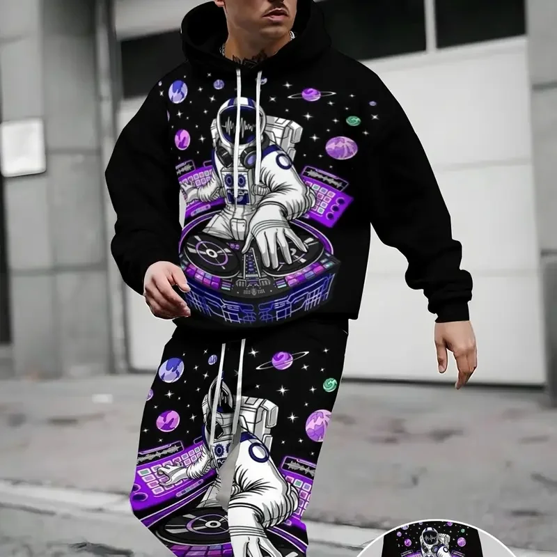 2025 Autumn Men's Fashion Hoodie Set New Thick Warm Long Sleeve Pocket Hoodie Men's Casual Loose Fit Drawstring Trousers