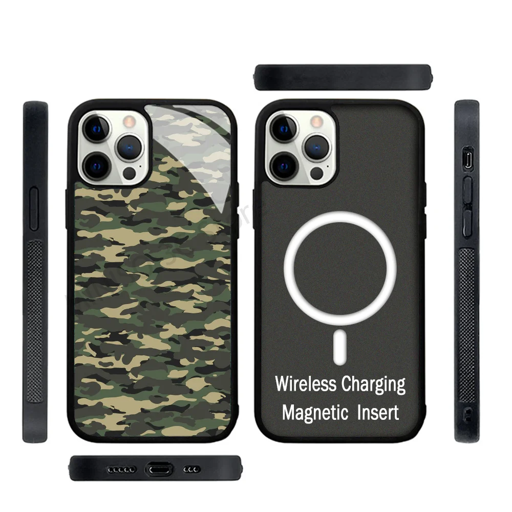 

Camouflage Camo Phone Case Strong Magnetic For IPhone 15 14 13 Pro Max 11 12 Mini For Magsafe