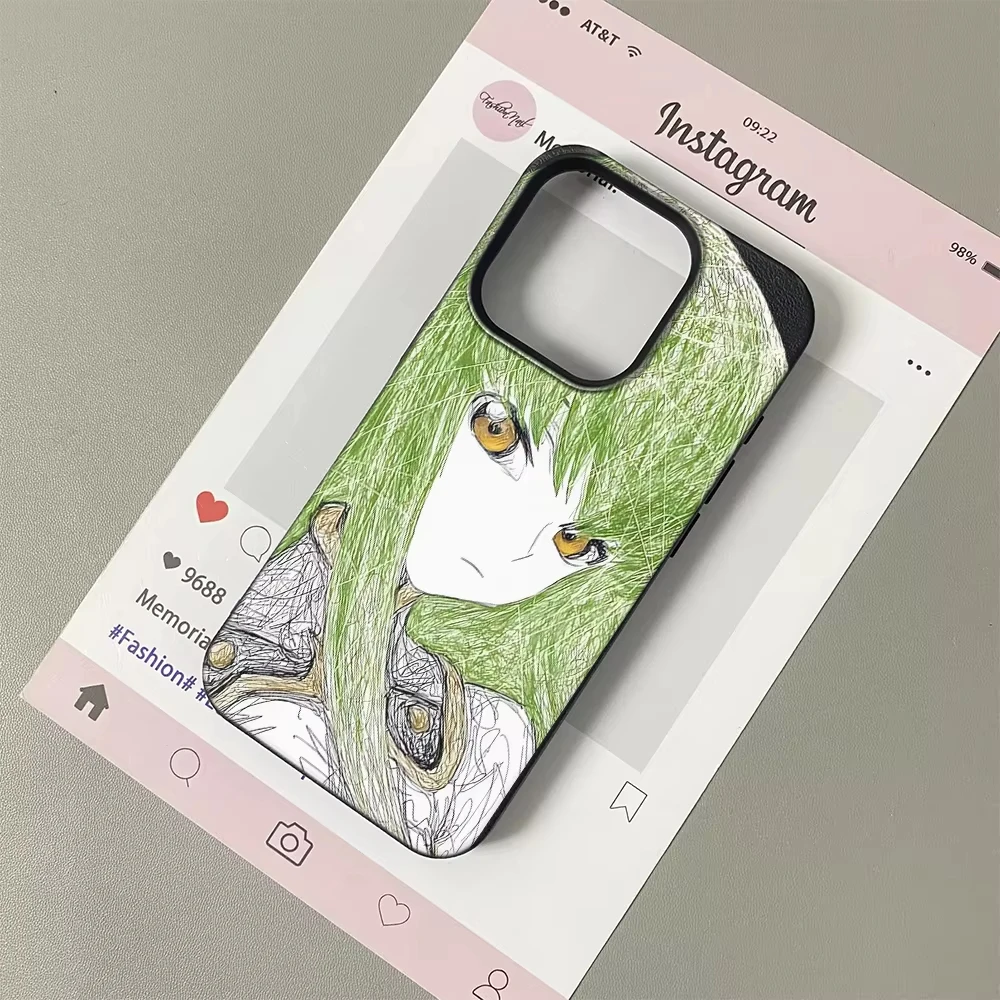 Funda para Teléfono con Diseño de Personaje de Anime de Cabello Verde para iPhone 17 Pro Max 16 Plus 15 Pro 14 13 12 11 XR, Textura de Lichi, Cubierta Suave