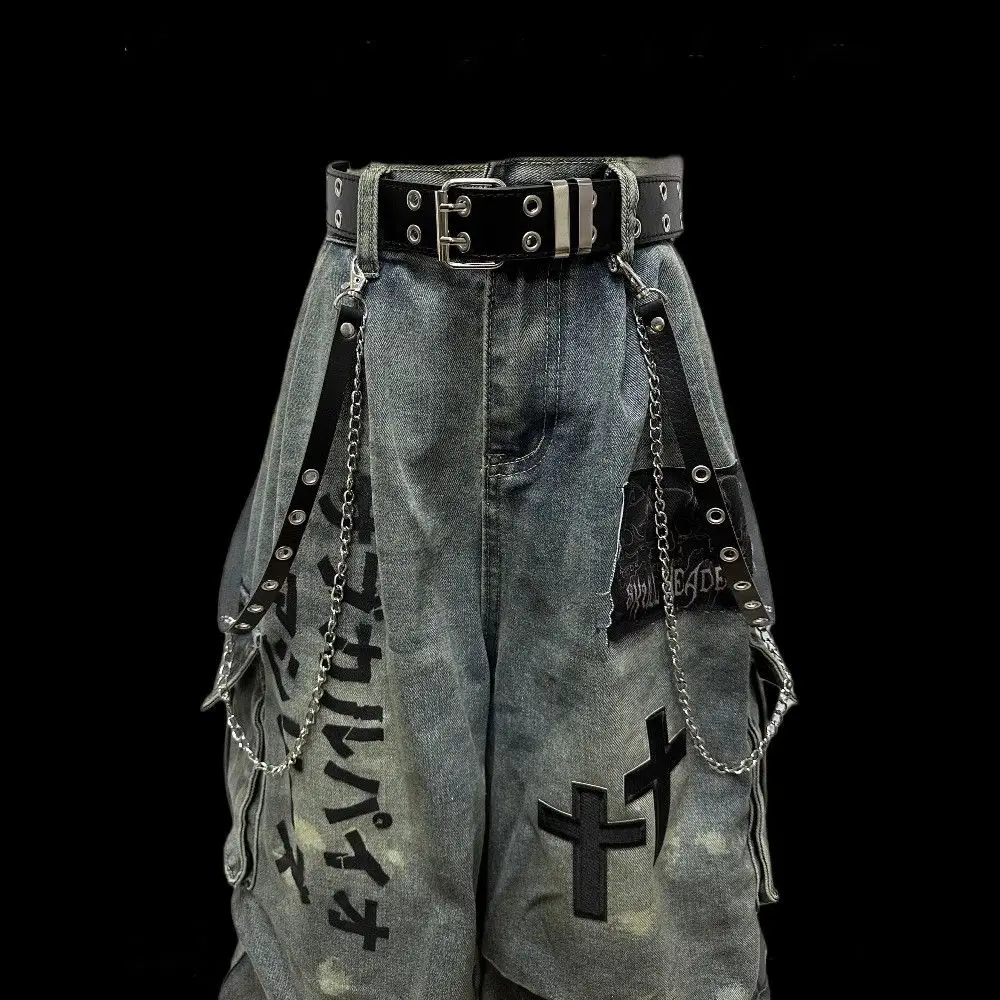 

2025 Japanese Style Dark Aesthetic Cropped Denim Pants for Women Summer Petite Washed Wrinkled Wide Leg Capris Wasteland Fashion