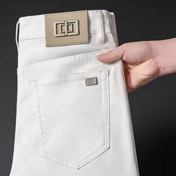 

Мужские джинсы класса люкс: белые, повседневные, модные, брендовые, новинка 2025 года, прямые, зауженные, эластичные, тонкие, молодежные, летние, дышащие