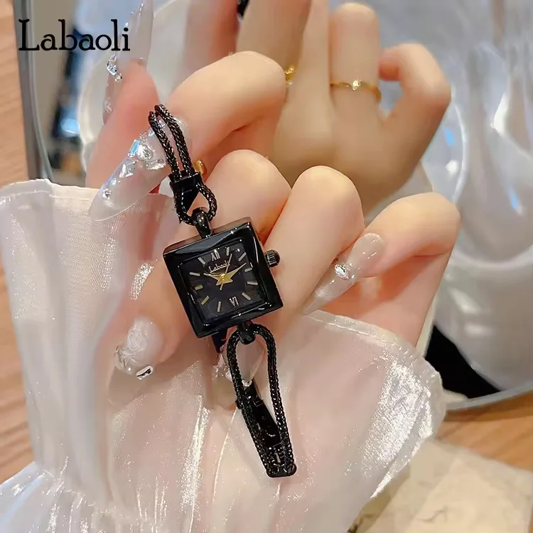 Elegant Women'S Wristwatch With A Stylish Wheat-Ear DesignOpenwork Bracelet, And Versatile Square Dial A Quartz Watch For Women.