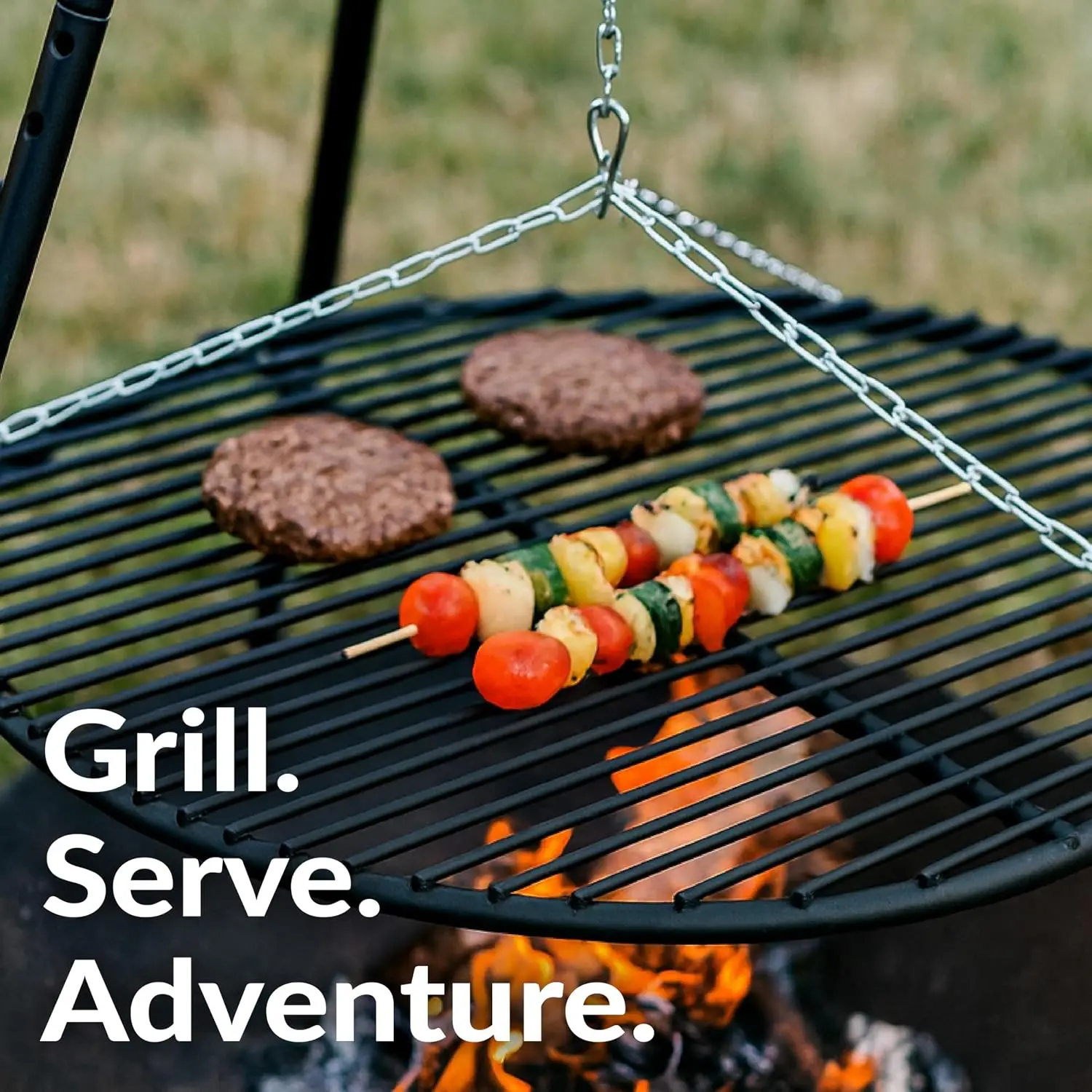 Campfire Tripod Grill Grate for Over-Fire Cooking, 22-Inch Diameter, Outdoor Camping BBQ Grate