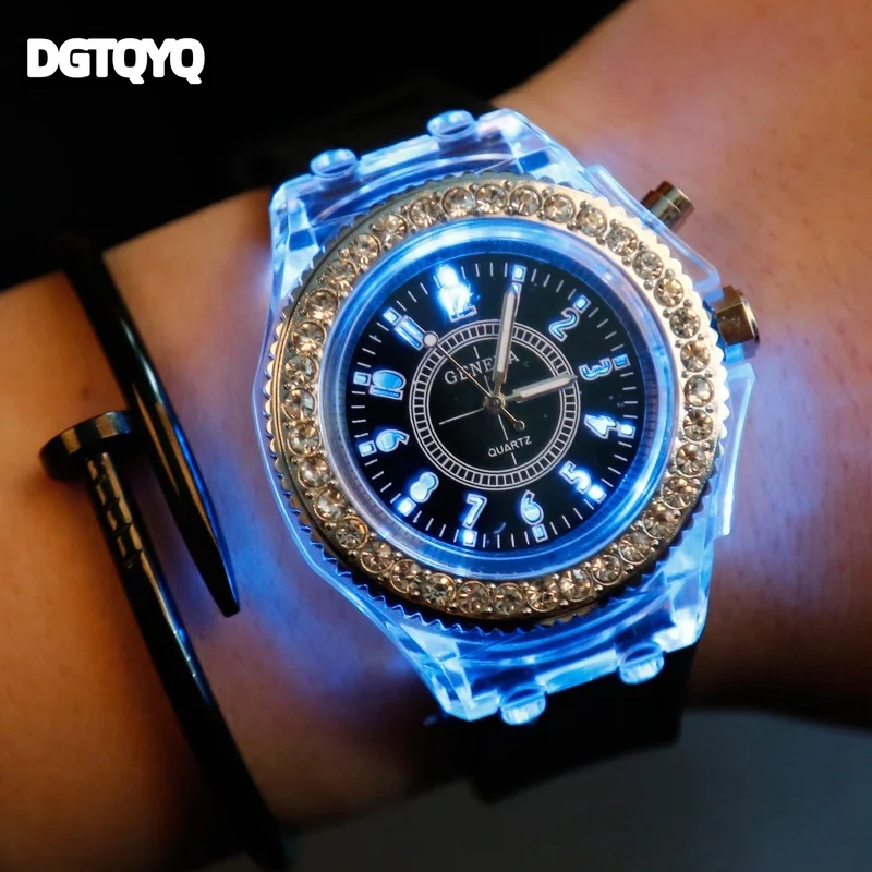 LED Light Flash Luminous Watches Student Boys Girls Silicone Watches Fashion Rhinestone Clock Kids Children relojes para niños
