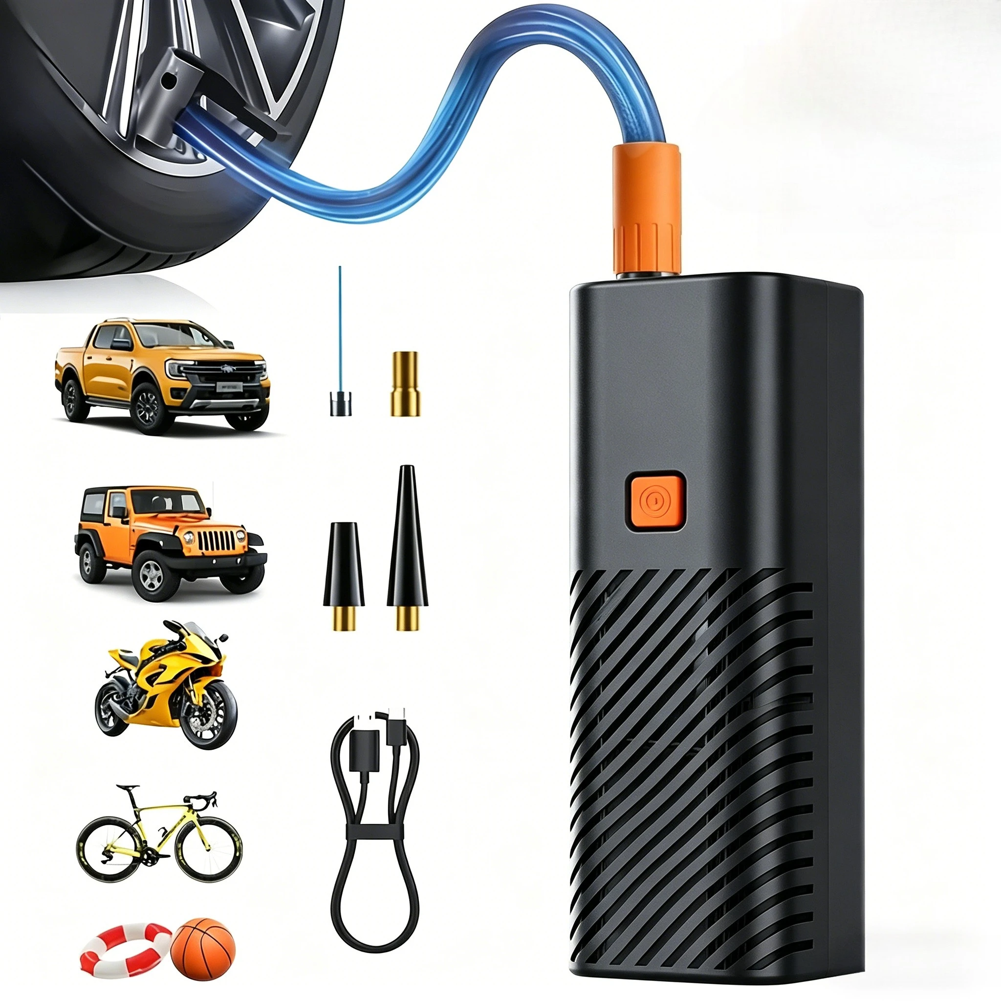 POWNYM handheld wireless tire air pump 150PSI, wired inflation pump does not include battery charging tire inflator, suitable for vehicles, bicycles, and inflatable sports balls