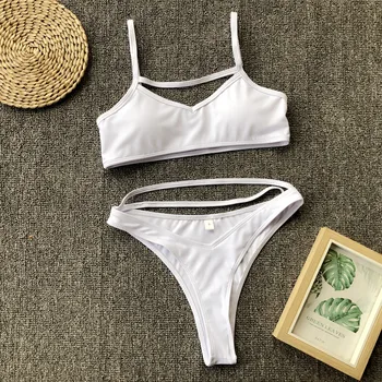 3 Renkler Seksi Bikini Kadınlar Hollow Yüksek Bel Katı Leopar Mayo Mayo Bikini Seti Mayo Bikini Kadın Şınav 2025