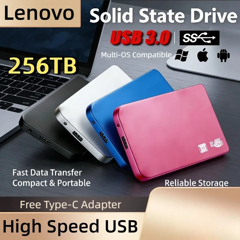 レノボ-usb-30-高速-256tb-ssd-エンクロージャ-モバイルハードドライブケース-ssd-外付けストレージ-hdd-ボックス-usb30-ケーブル付き-abs