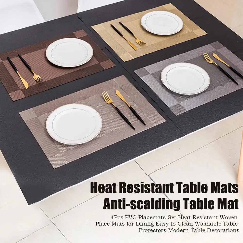 Colorful Table Decorations Bright Placemats 4pcs Pvc Placemats Set Heat Resistant Woven Table Mats Washable Vinyl for Dining