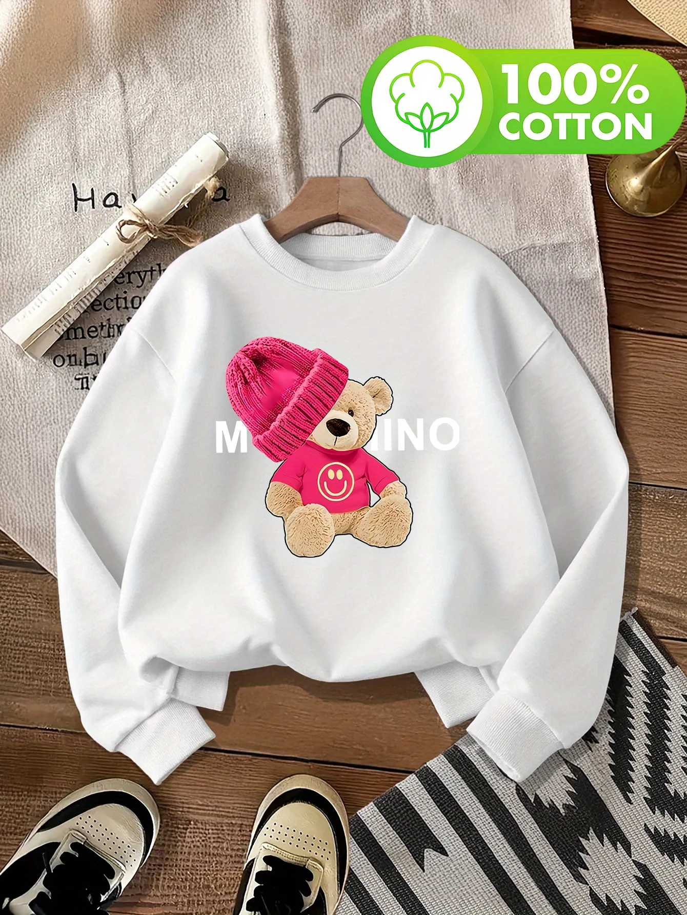 Chapeau rose en peluche mignon et pull sans chapeau en coton Happy Vibe, Style Vintage à la mode pour femmes, automne/hiver 769