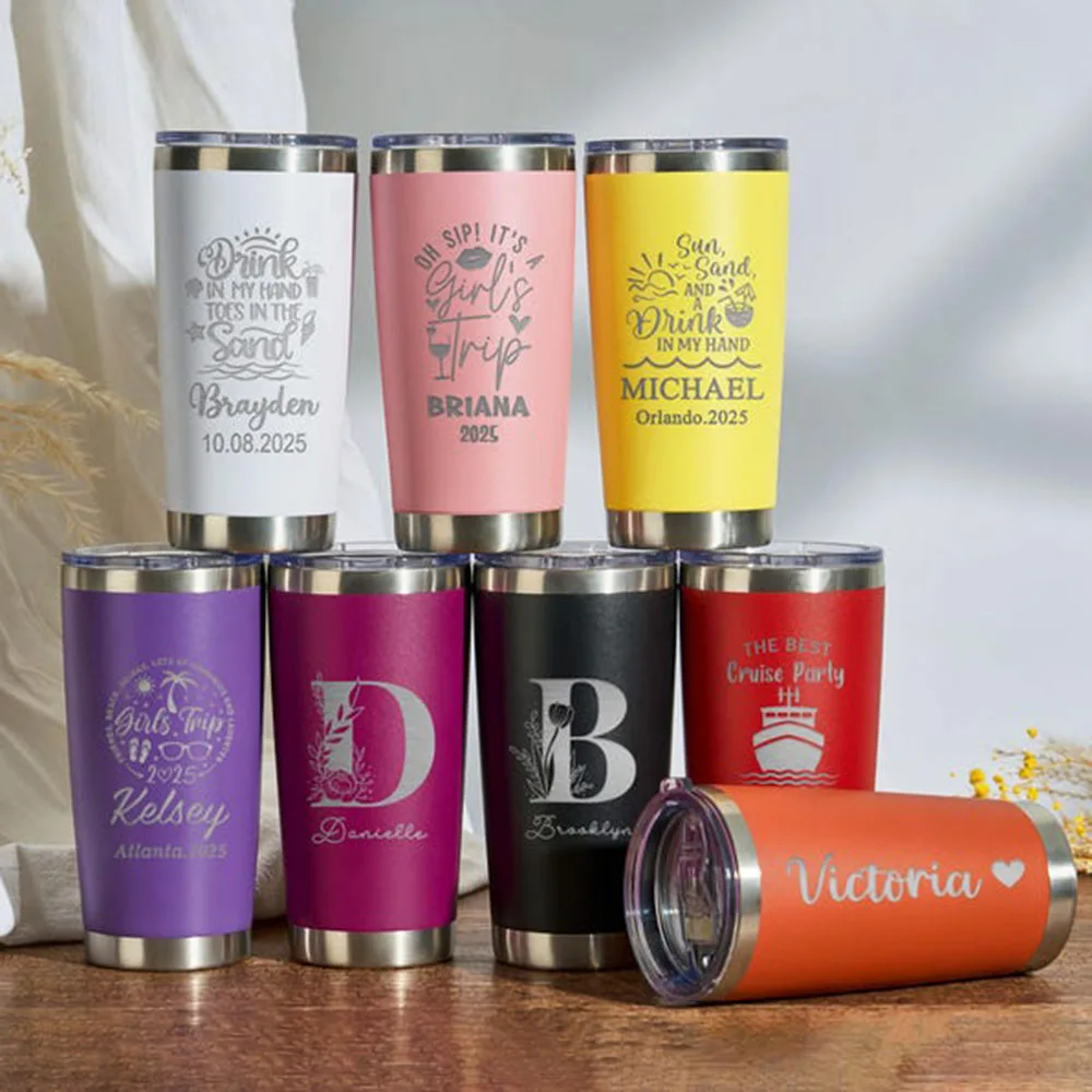 شخصية 20 أوقية معزول بهلوان محفورة بالليزر نمط نص مخصص مكنسة من الفولاذ المقاوم للصدأ كوب للسفر كوب حراري للشاطئ