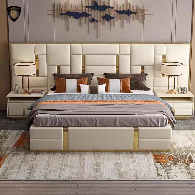 

Luxury Modern Queen Bed Frame High-End Up-Holstered Double Wooden Bedroom Furniture Set Stylish Fashionable