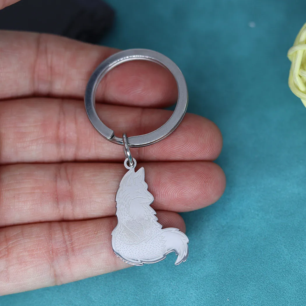 Nedar موضة الفولاذ المقاوم للصدأ الثعلب الحيوان قلادة كيرينغ للنساء الرجال المفاتيح مجوهرات هدايا زوجين مفتاح سلسلة الحلي