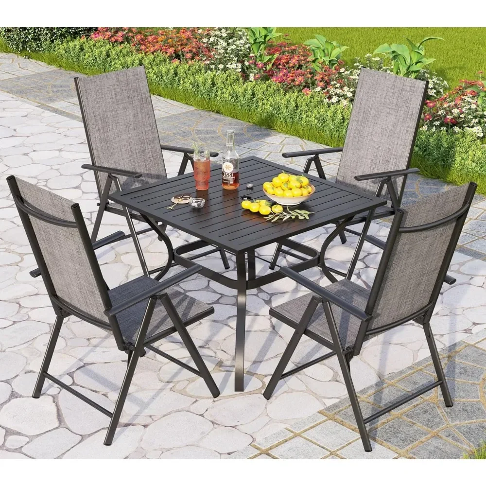 

Patio Dining Set,with Adjustable Patio Folding Chairs & Square Metal Steel Dining Table With 1.57" Umbrella Hole,patio Furniture