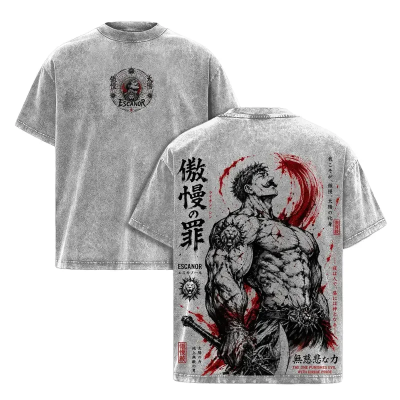 The Seven Deadly Sins Escanor Printed Tee Men Women Washed Cotton T-shirts Manga Summer T Shirt Harajuku Short Sleeve Tshirt