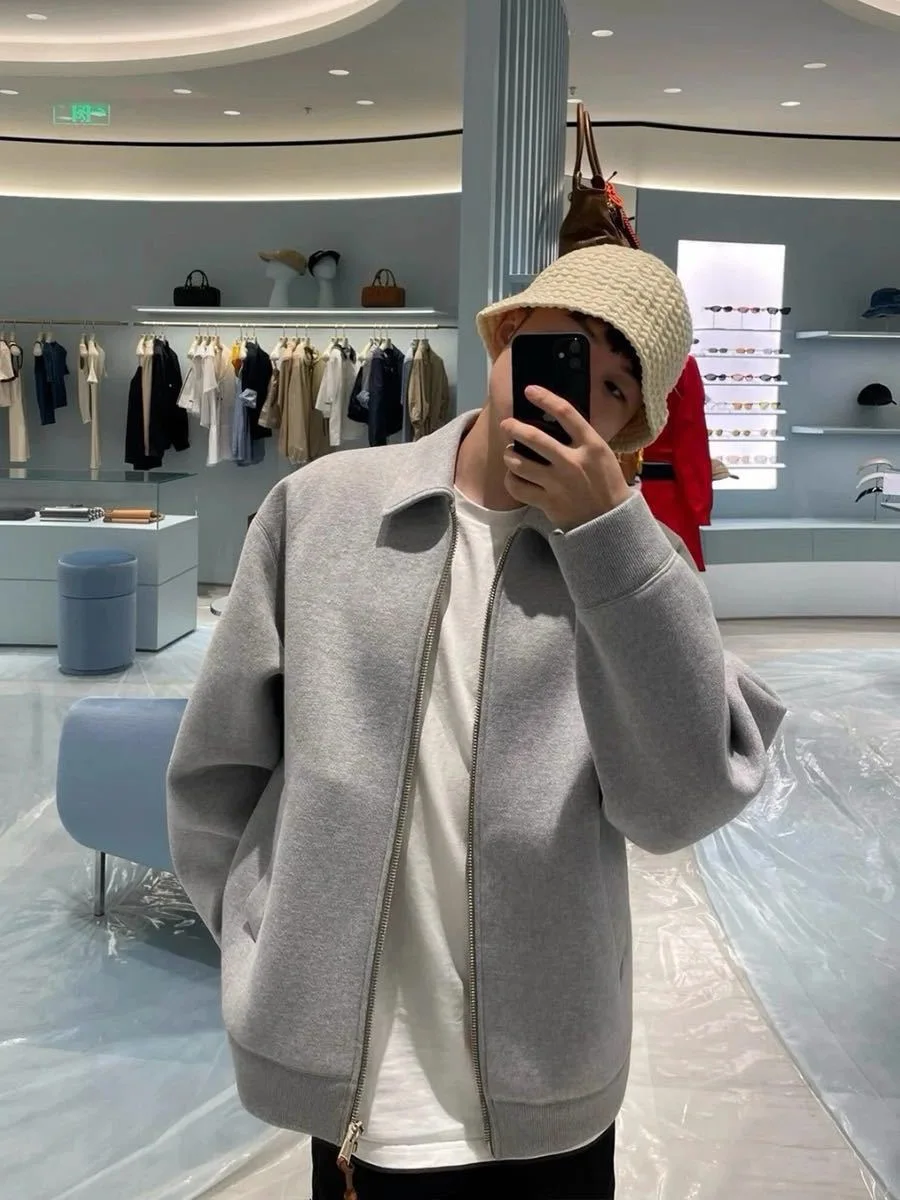 

Cleanfit Men's ey Zipper Jaet Loose Fit Stand Collar Sweatirt Casual Wear Long Sve Polyester Blend Fabric