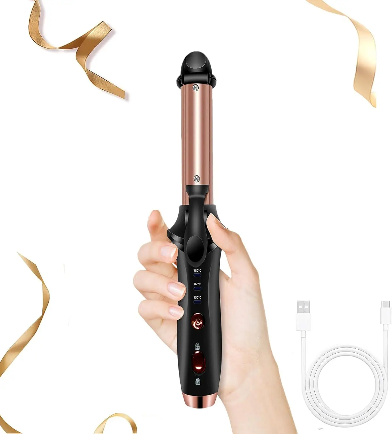 

Cordless Hair Curler & Straightener 2-in-1, 4000mAh Rechargeable, Mini Travel Size with 3 Heat Settings, USB Charging