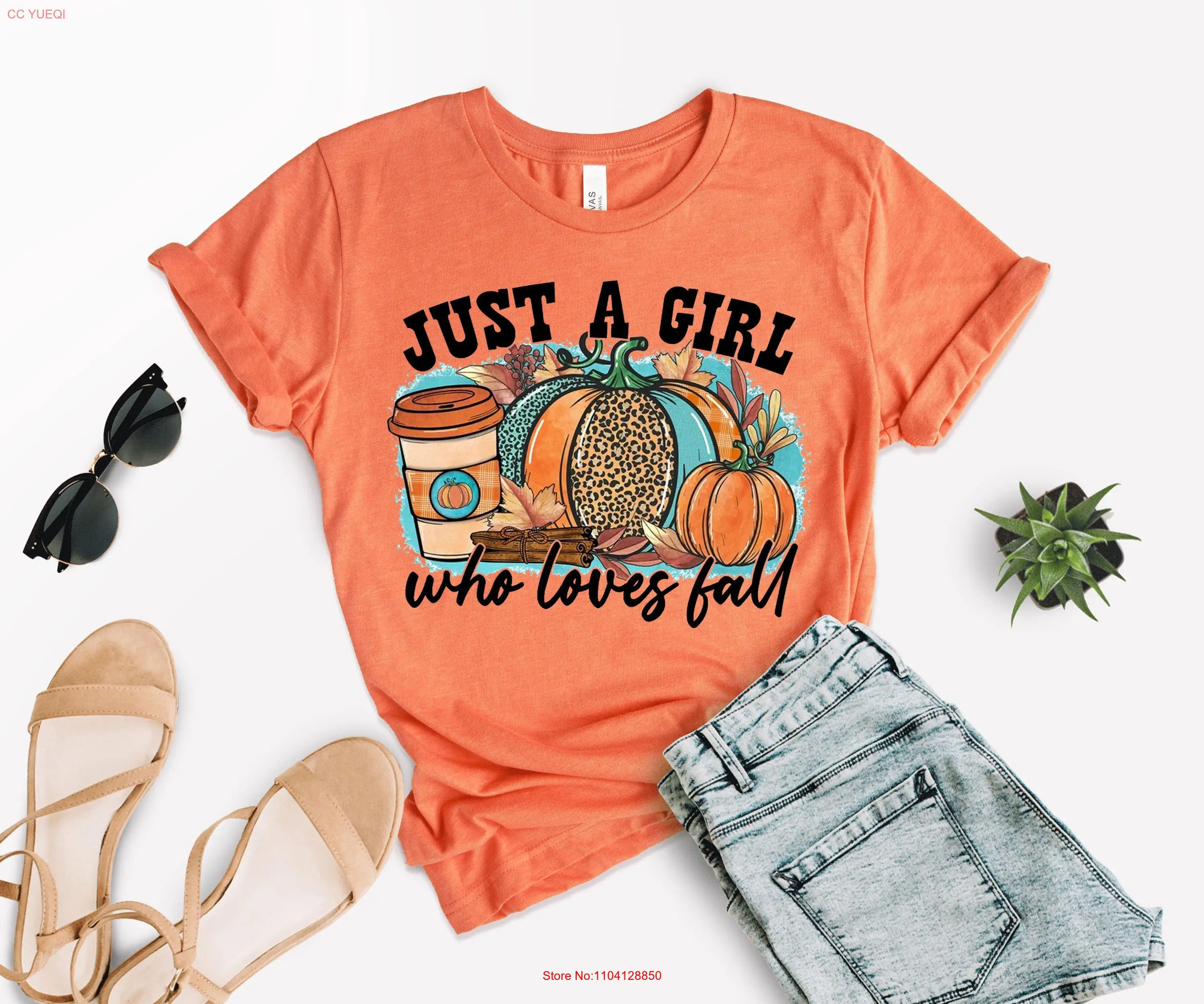 Just a Girl Who Loves Fall T Shirt Womens Pumpkin Spice Cute Thanksgiving Lover's Coffee Lover long or short sleeves